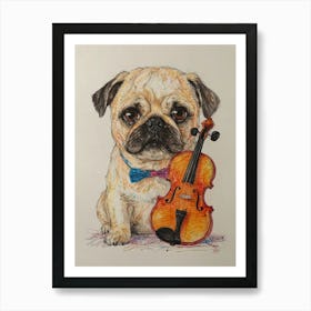 Pug With Violin 1 Art Print