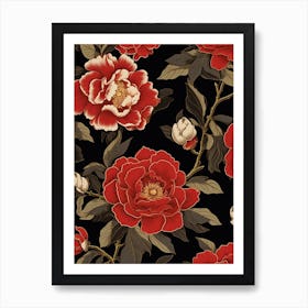 Camellia 1 William Morris Style Winter Florals Art Print
