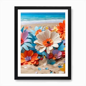 Paper Flowers On The Beach Art Print