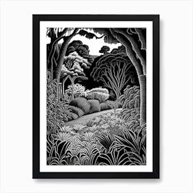 Keirunga Gardens, 1, New Zealand Linocut Black And White Vintage Art Print