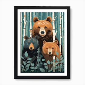 Three Bears In The Woods Art Print