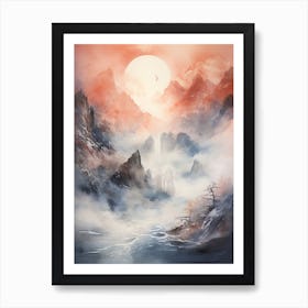 Waterfall In The Mountains Art Print