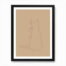 Cat Sitting - Boho, Line Art 6 Art Print