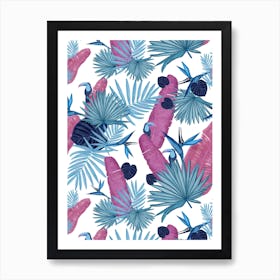 Pink Blue Palm Toucan Art Print