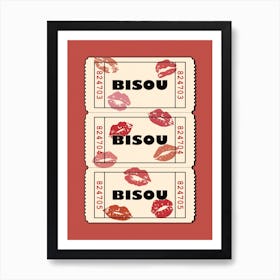 Bisou Bisou in Red, Retro Movie Ticket Art Print