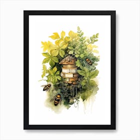 Cuckoo Leafcutter Bee Beehive Watercolour Illustration 1 Art Print
