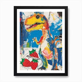 Graffiti Style Dinosaur With Strawberries 1 Art Print