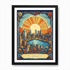 Warsaw, Poland, Tarot Card Travel  Line Art 1 Art Print