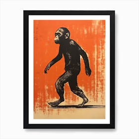 Monkey, Woodblock Animal  Drawing 1 Art Print