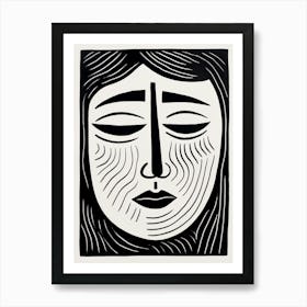 Wavy Lines Linocut Inspired Portrait 8 Art Print