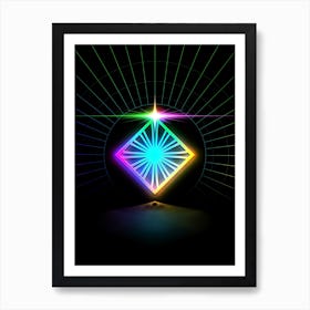 Neon Geometric Glyph in Candy Blue and Pink with Rainbow Sparkle on Black n.0388 Art Print