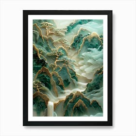 Gold Inlaid Jade Carving Landscape 3 Art Print