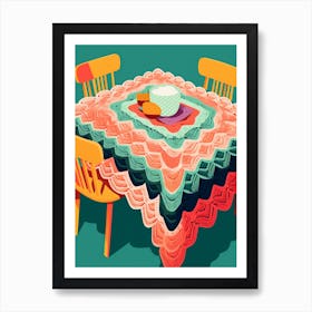 Crochet Dining Roon Retro Illustration 4 Art Print