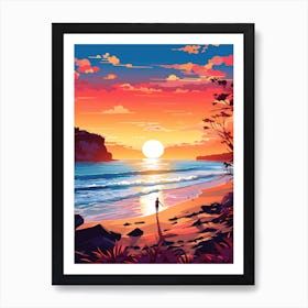 Long Reef Beach Australia At Sunset, Vibrant Painting 4 Art Print