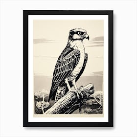 B&W Bird Linocut Osprey 4 Art Print