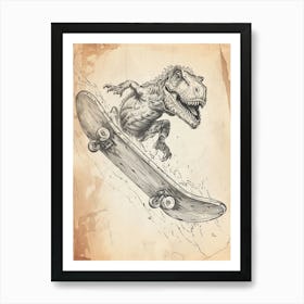 Vintage Dimetrodon Dinosaur On A Skateboard  3 Art Print