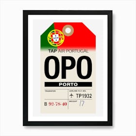 Porto (OPO) Portugal Vintage Airline Luggage Tag Art Print