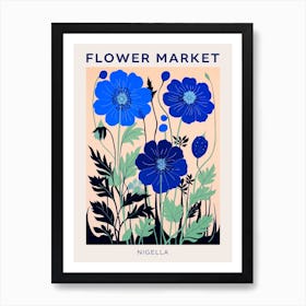 Blue Flower Market Poster Love In A Mist Nigella 2 Art Print