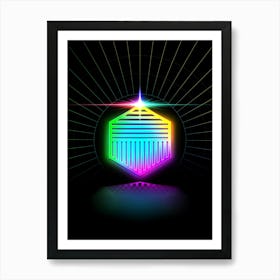 Neon Geometric Glyph in Candy Blue and Pink with Rainbow Sparkle on Black n.0212 Art Print