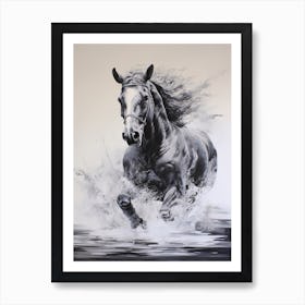 A Horse Oil Painting In Matira Beach, Bora Bora, Portrait 2 Art Print