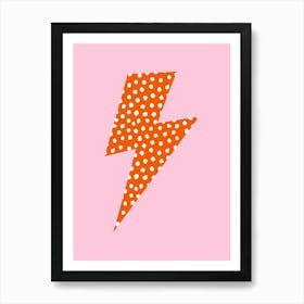 Spotty Orange Lightning Bolt on Pink Art Print