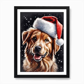 Cute Dog Wearing A Santa Hat Painting (4) Art Print