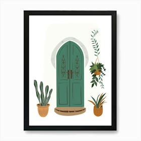 Green Door With Potted Plants 4 Art Print