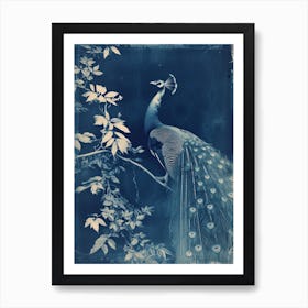 Peacock In The Leaves Cyanotype Inspired 3 Art Print