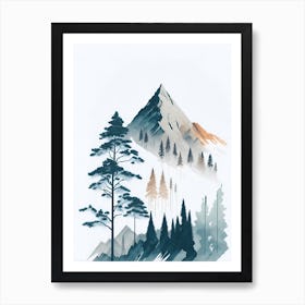 Mountain And Forest In Minimalist Watercolor Vertical Composition 162 Art Print