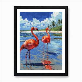 Greater Flamingo Celestun Yucatan Mexico Tropical Illustration 3 Art Print