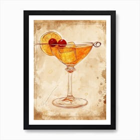 Cherry Cocktail Sepia Watercolour Art Print