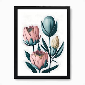 Minimal Pink Venus Protea Flower Painting (5) Art Print