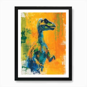 Dinosaur Orange Blue Brushstrokes Portrait 3 Art Print