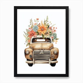 Cowgirl Truck With Flowers 1 Art Print