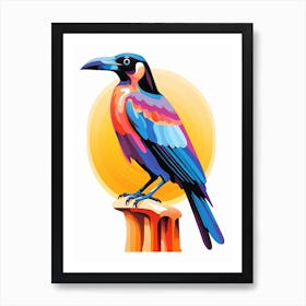 Colourful Geometric Bird Crow 2 Art Print