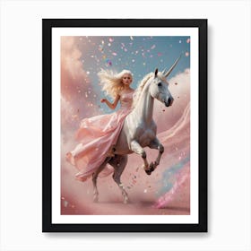 Unicorn - Girl In Pink Dress Art Print