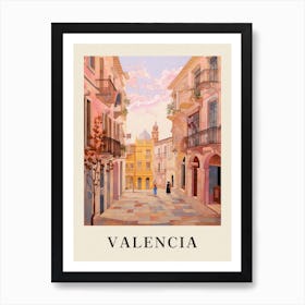 Valencia Spain 2 Vintage Pink Travel Illustration Poster Art Print