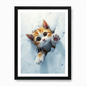 Cute Kitten Cat Peeking From Snow 7 Art Print