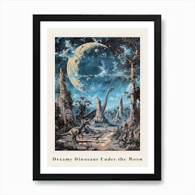 Dinosaur Under The Moon Painting 2 Poster Art Print