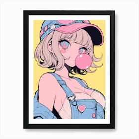 Anime Girl Blowing Bubbles Art Print