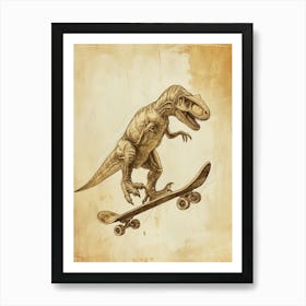 Vintage Camarasaurus Dinosaur On A Skateboard 3 Art Print