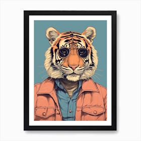 Tiger Illustrations Wearing A Denim Jacket 1 Art Print