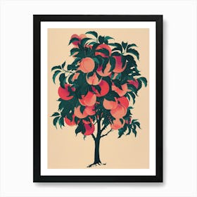 Peach Tree Colourful Illustration 4 Art Print