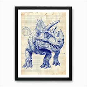 Styracosaurus Dinosaur Blue Print Sketch  3 Art Print