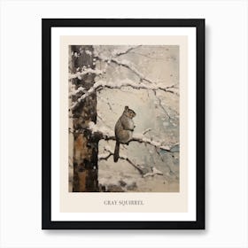 Vintage Winter Animal Painting Poster Gray Squirrel 1 Art Print