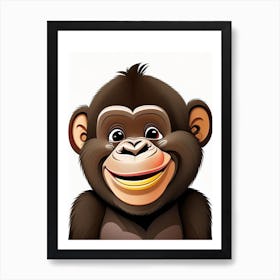 Baby Gorilla Smiling, Gorillas Scandi Cartoon 3 Art Print