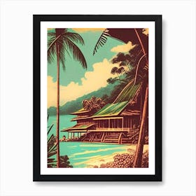 Koh Rong Cambodia Vintage Sketch Tropical Destination Art Print