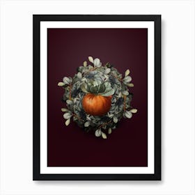 Vintage Bigarade Orange Fruit Wreath on Wine Red Art Print