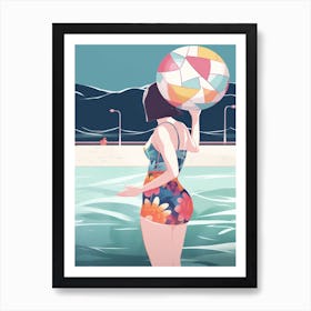 Woman At The Pool With A Beach Ball Art Print