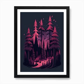 A Fantasy Forest At Night In Red Theme 65 Art Print